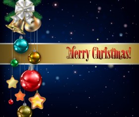 Blue christmas background with bells and decorations vector