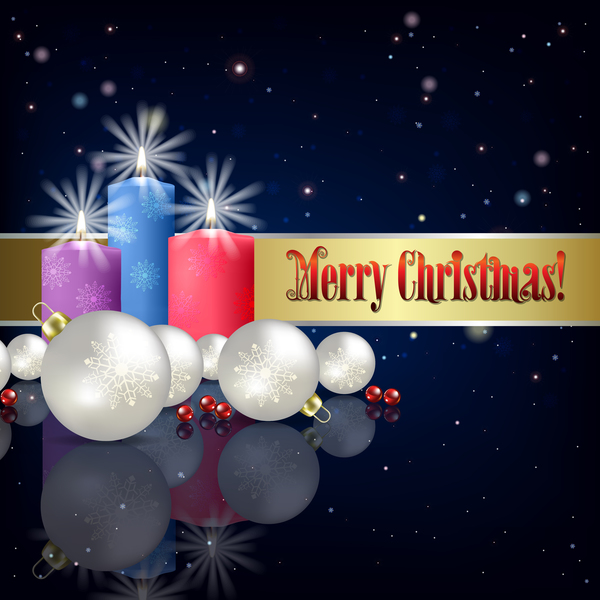 Blue christmas background with candles and decorations vector