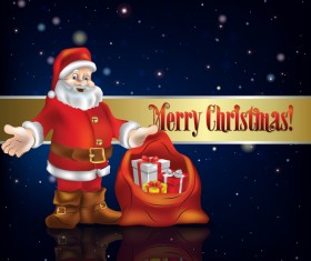 Blue christmas background with decorations and santa claus vector