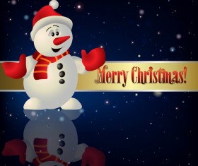 Blue christmas background with snowman and snowflakes vector