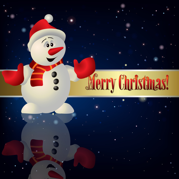 Blue christmas background with snowman and snowflakes vector