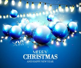 Blue christmas balls with light bulb decor vector