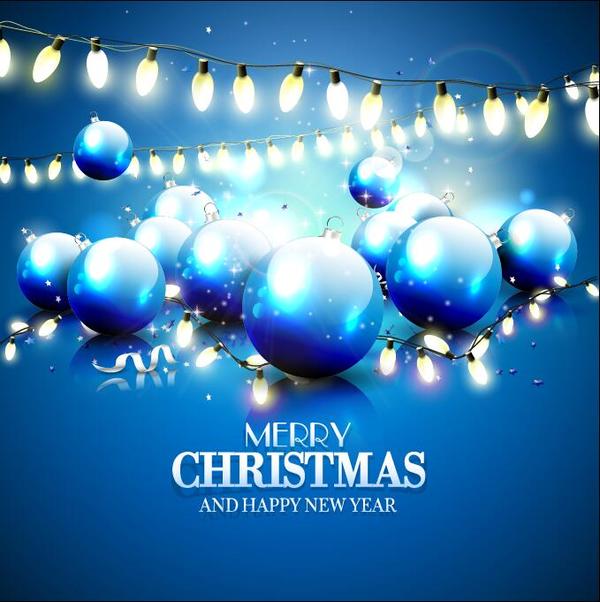 Blue christmas balls with light bulb decor vector
