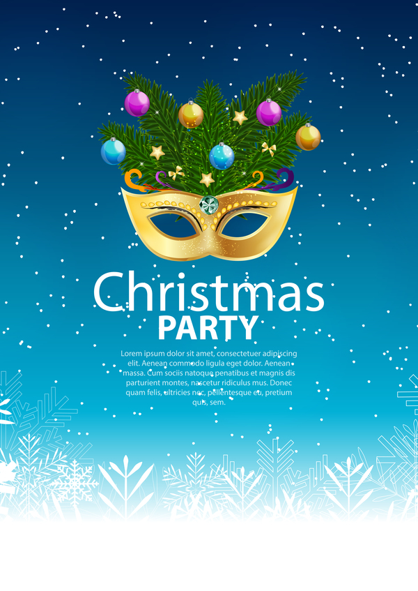 Blue christmas party poster vector template 02