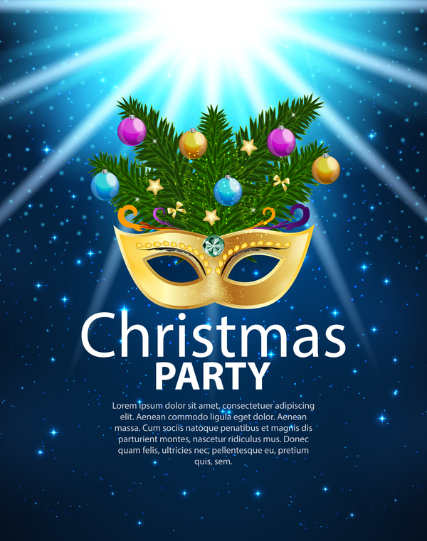 Blue christmas party poster vector template 04