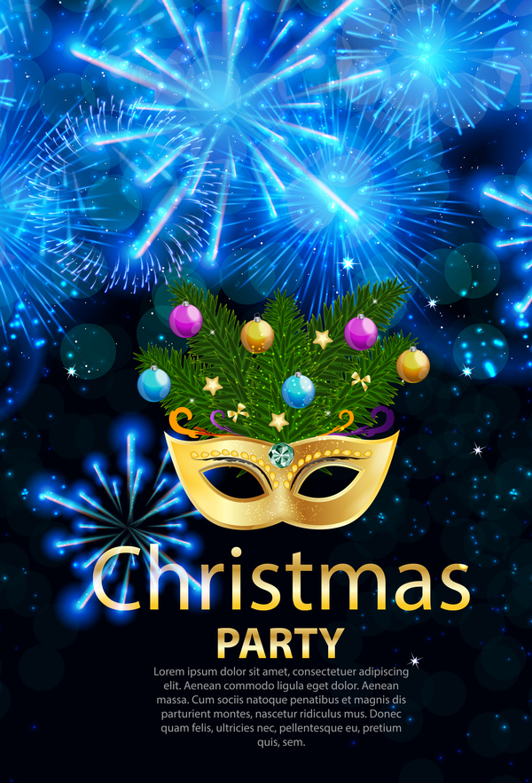 Blue christmas party poster vector template 09