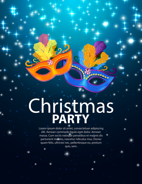 Blue christmas party poster vector template 10