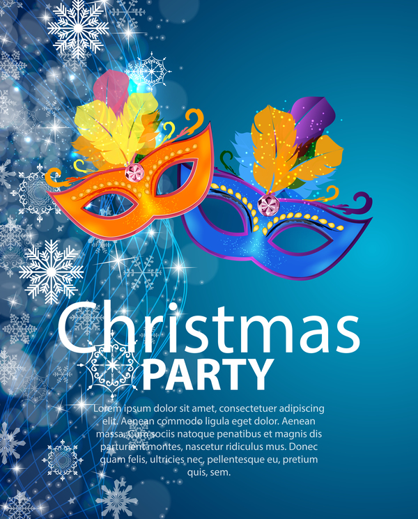 Blue christmas party poster vector template 13