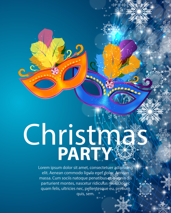 Blue christmas party poster vector template 14