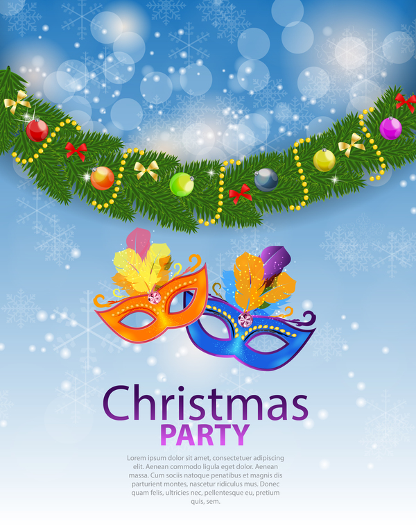 Blue christmas party poster vector template 15