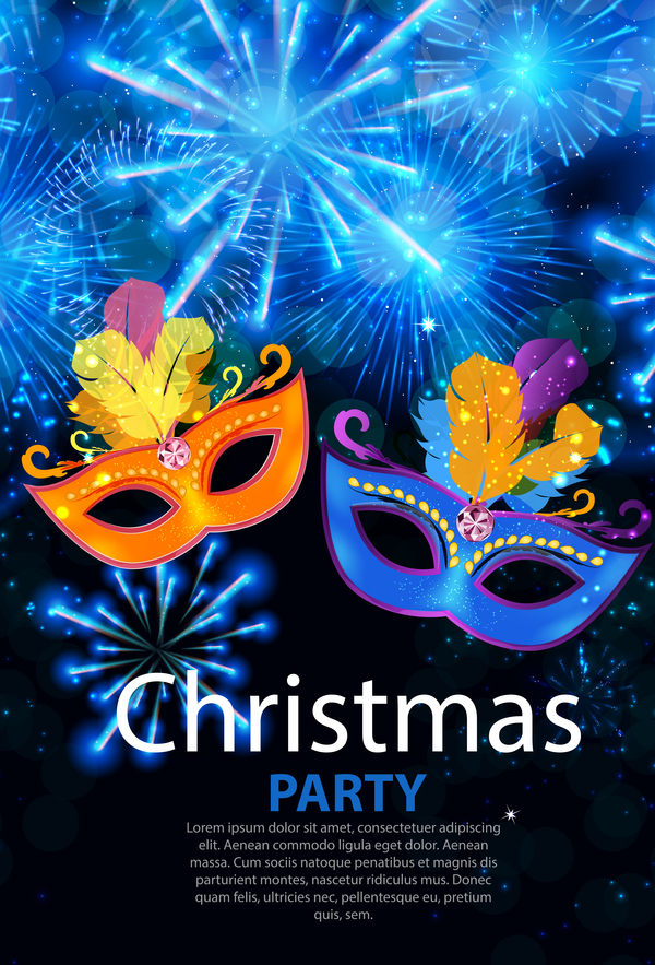 Blue christmas party poster vector template 16