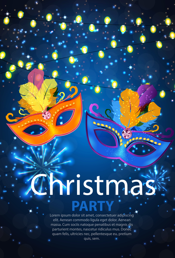 Blue christmas party poster vector template 17
