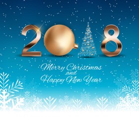 Blue snowflake background with 2018 new year with christmas vector