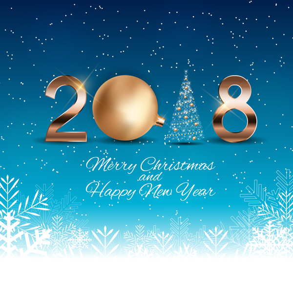 Blue snowflake background with 2018 new year with christmas vector