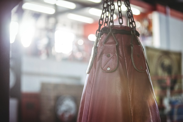 Boxing punching bag close-up Stock Photo