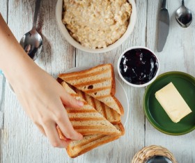 Breakfast bread with butter and jam Stock Photo