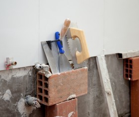 Bricklayer tools Stock Photo