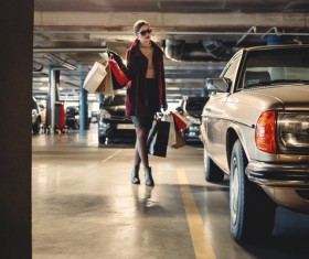 Car park fashion shopping woman Stock Photo