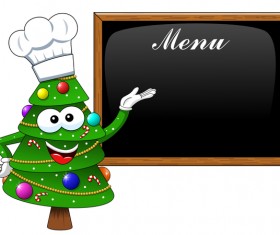 Cartoon christmas tree cook with menu vector