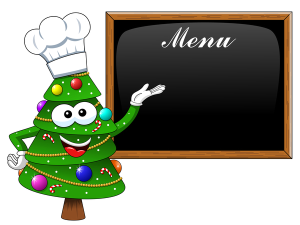 Cartoon christmas tree cook with menu vector