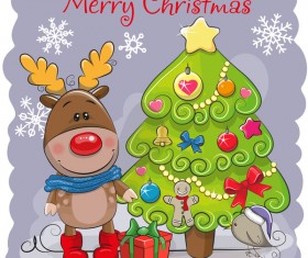 Cartoon christmas tree with xmas elements vector 03