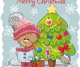 Cartoon christmas tree with xmas elements vector 06