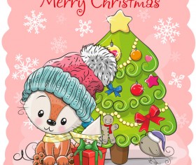 Cartoon christmas tree with xmas elements vector 07