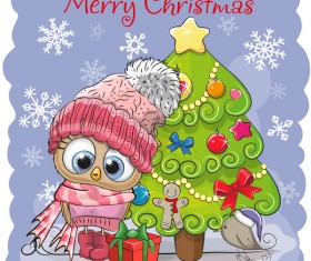 Cartoon christmas tree with xmas elements vector 08