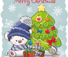 Cartoon christmas tree with xmas elements vector 09