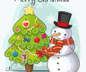 Cartoon christmas tree with xmas elements vector 10