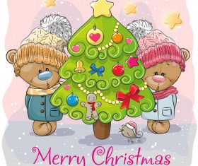 Cartoon christmas tree with xmas elements vector 11