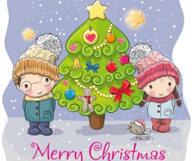 Cartoon christmas tree with xmas elements vector 12