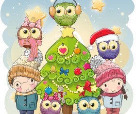 Cartoon christmas tree with xmas elements vector 13