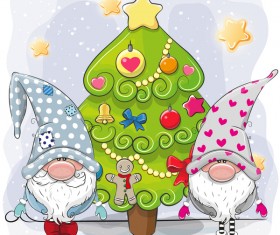 Cartoon christmas tree with xmas elements vector 15