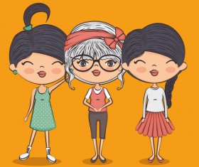 Cartoon cute girls vector illustration 01