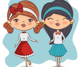 Cartoon cute girls vector illustration 02