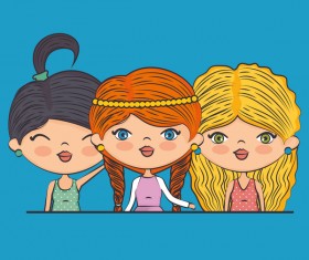 Cartoon cute girls vector illustration 04