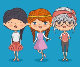 Cartoon cute girls vector illustration 06