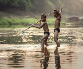 Catch fish happy children Stock Photo 02