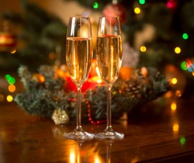 Champagne on Christmas night table Stock Photo