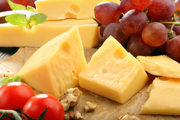 Cheddar Cheese with fruit Stock Photo