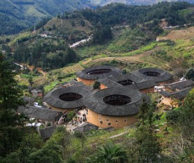 China Fujian Tulou architectural landscape Stock Photo