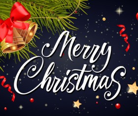 Christmas background with bell and baubles decor vector