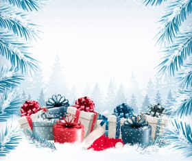 Christmas background with presents and gift card vector 02