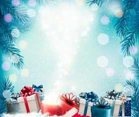 Christmas background with presents and gift card vector 03