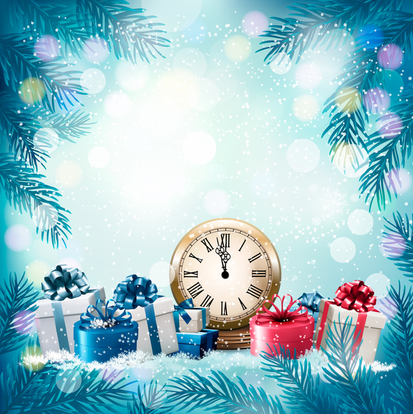 Christmas background with presents and gift card vector 04