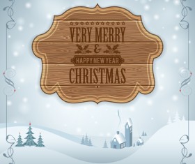 Christmas background with wooden board sign vector 01