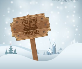Christmas background with wooden board sign vector 03