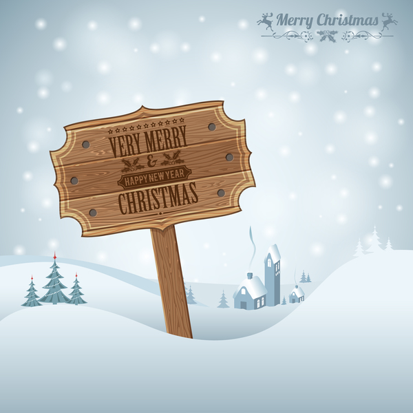 Christmas background with wooden board sign vector 03