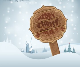 Christmas background with wooden board sign vector 04